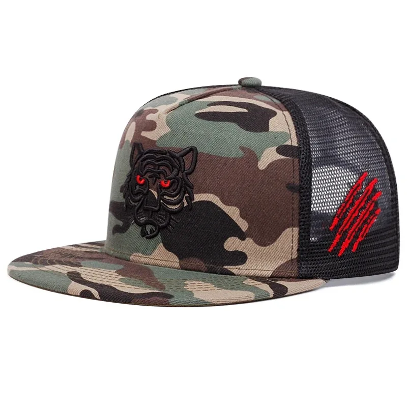 Cartoon Tiger Head Animal Adjustable Trucker Mesh Hat Casual Sports Hat Hip-Hop Couple Baseball Cap Outdoor Sun Protection Hat