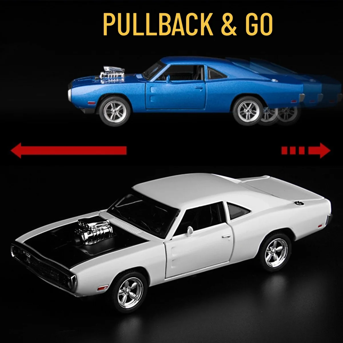 1:32 Dodge Charger 1970 Pullback Car Toy with Light Sound, Alloy Diecast Repilca Model Scale Miniature Kid Boy Xmas Gift