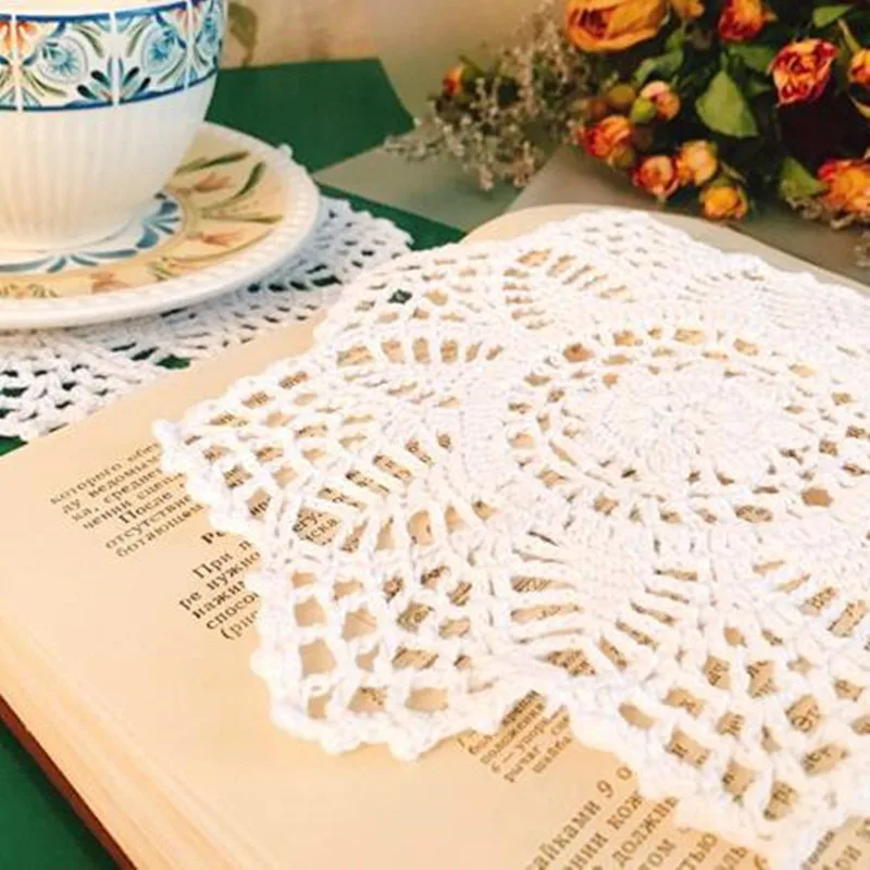 Hot Modern Lace Cotton Placemat Cup Coffee Coaster Tea Mug Kitchen Table Place Mat Cloth Crochet Christmas Doily Dining Pad