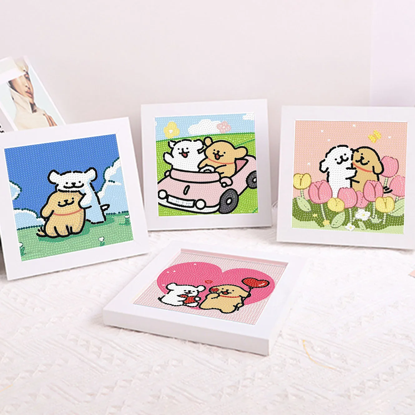 

Набор для вышивания 5D DIY: Декоративная картина с кристаллами и алмазной мозаикой «Мультяшный щенок в рамке». Милый щенок, подарок на день рождения.