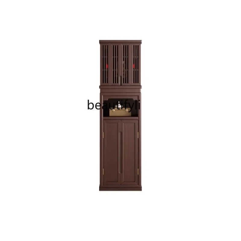 

13New Chinese-style solid wood shrine with door, black walnut Buddha cabinet, table, standing cabinet incense case