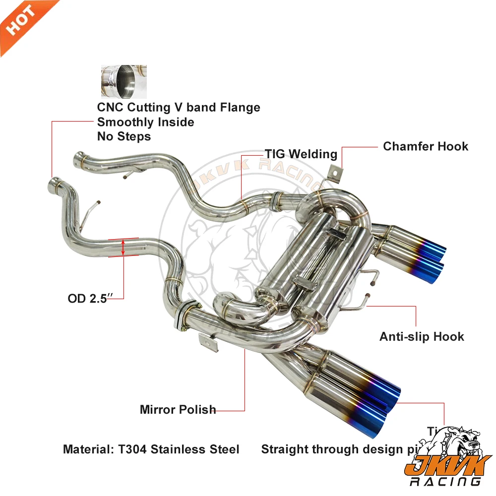 

JKVK RACING 3.0'' Stainless Steel Exhaust System Muffler Catback Burnt Tip For E92 M3 Series 2008-2011
