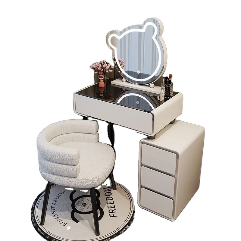 Adjustable solid wood vanity rock panel Bedside mirror makeup table Simple  dressing table with bucket cabinet