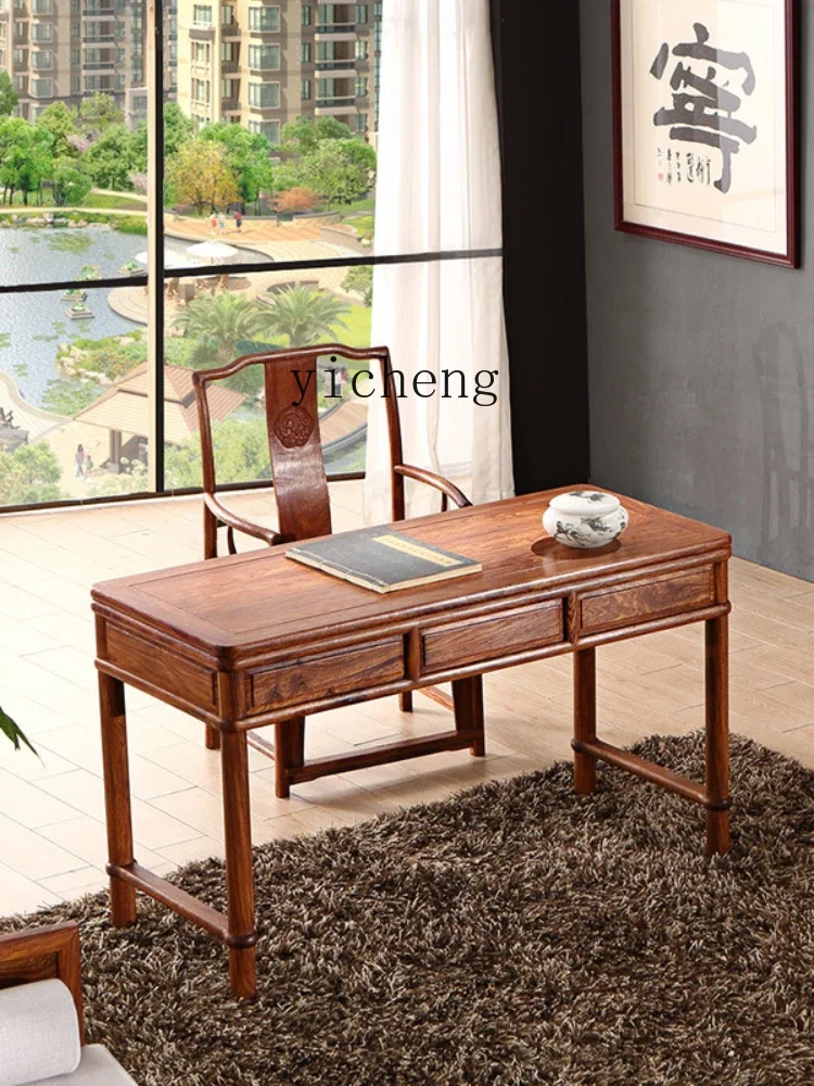 Zk New Chinese Style Pterocarpus Erinaceus Poir. Rosewood Student Computer Desk with Drawer Ming Style Rosewood