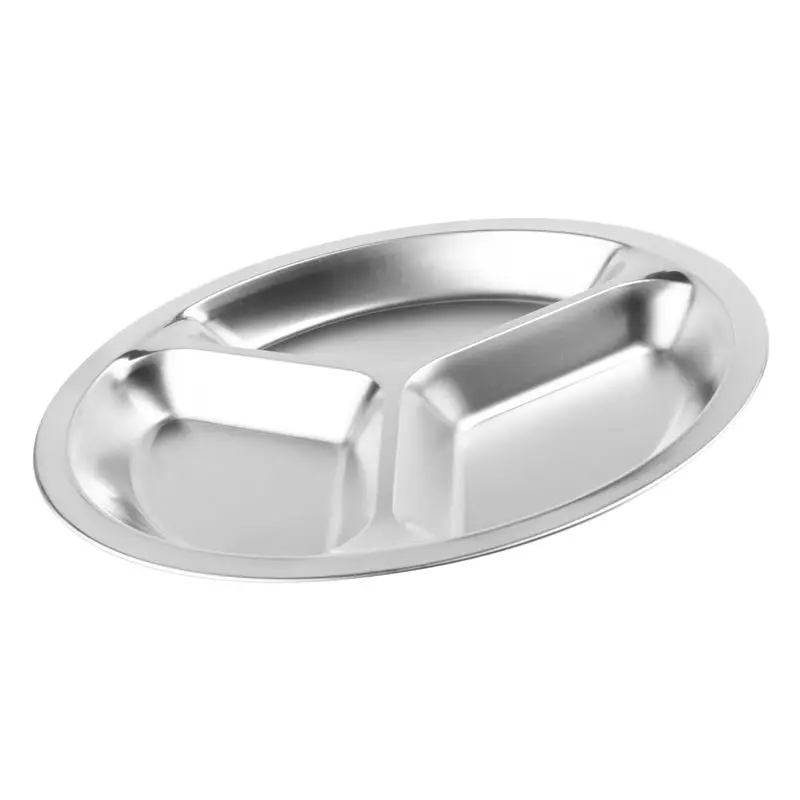 [B17B!】 Stainless Steel 3 Sections Round Divided Dish Snack Dinner Plate Diameter