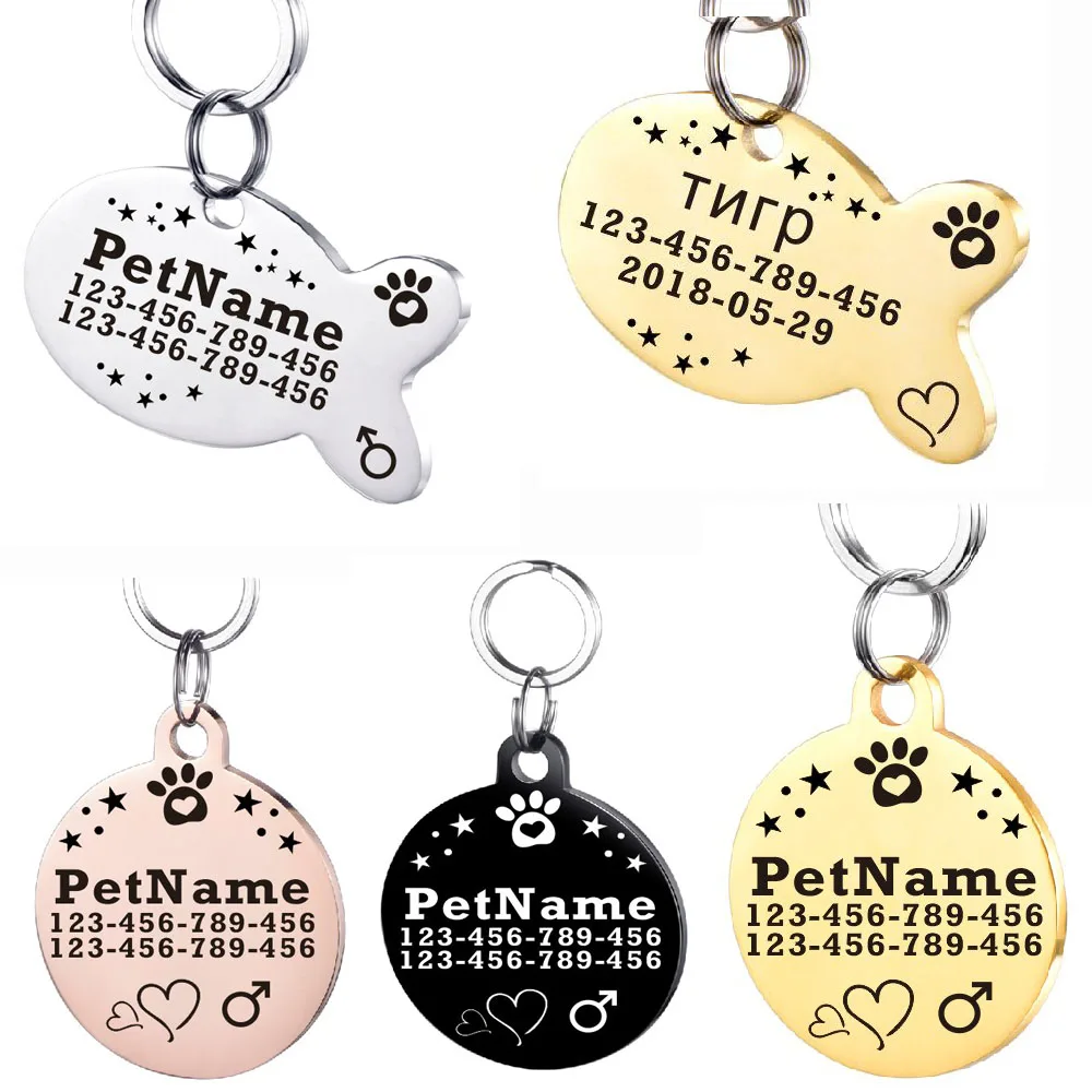 Stainless Steel Dog ID Tag, Puppy, Kitten, Pets Tags, Name, Gender, Pet Supplies, Products, Free Engraving, Collar Accessories