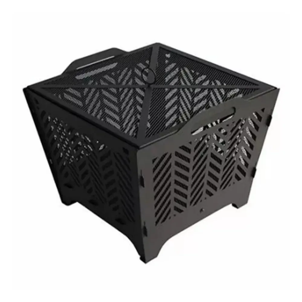 

Four Seasons Courtyard Portable Collapsible 19 Inch Flat Square Steel Fire Pit with Included Mesh Spark Cover and Firewood Poker