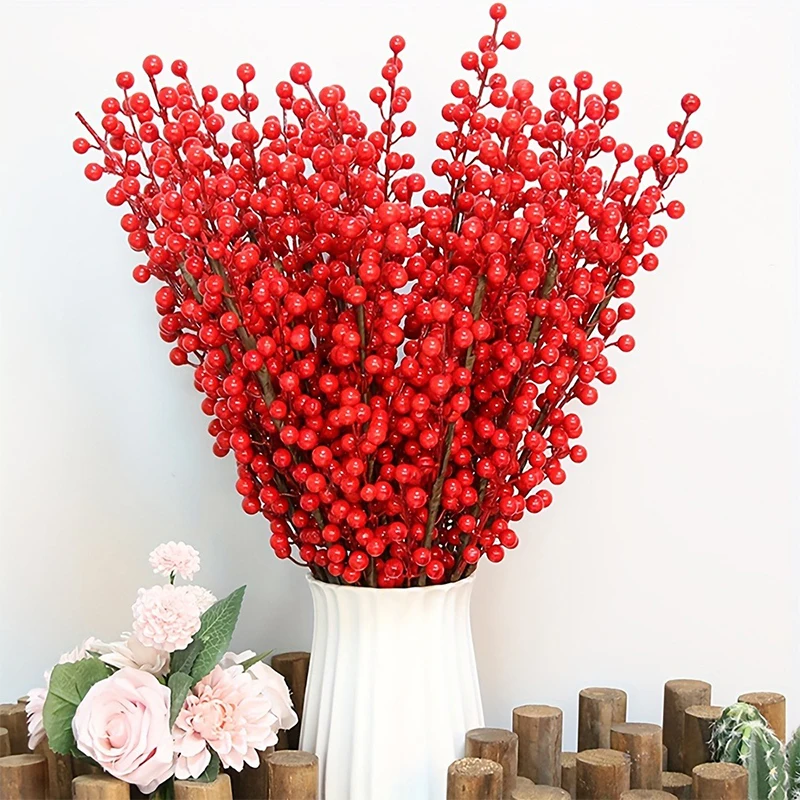 Bouquet di bacche rosse artificiali decorazione natalizia fiore finto per la decorazione domestica albero di natale Navidad capodanno 2024 ornamenti