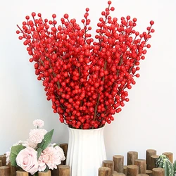 Bouquet di bacche rosse artificiali decorazione natalizia fiore finto per la decorazione domestica albero di natale Navidad capodanno 2024 ornamenti accessorio