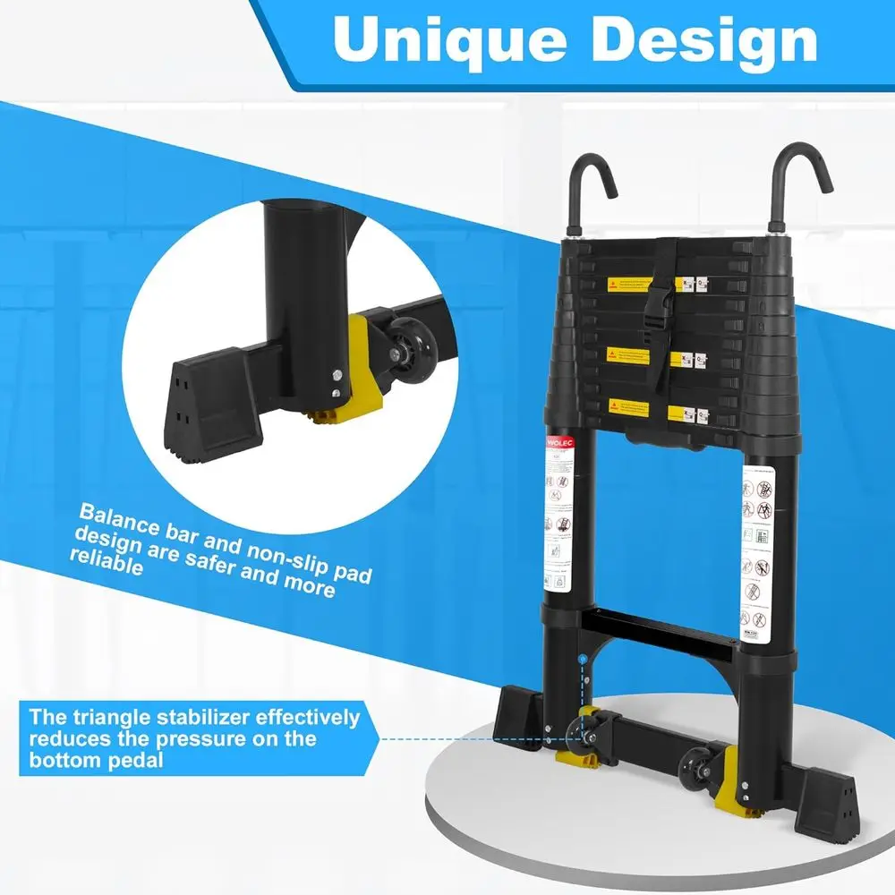 Telescoping Ladder, Adjustable Collapsible Extension with Hooks, Ladder Stabilizer, 330 lbs Capacity, Suitable for Home and Outd