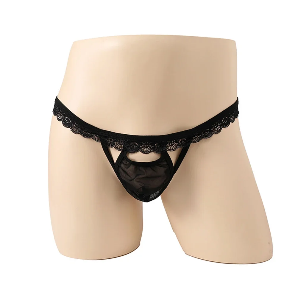 

Sexy Men Sheer Briefs Sissy Panties Pouch Hollow G-String Low Rise Thong Lace See-Through Underwear Enhance T-Back Erotic Hombre