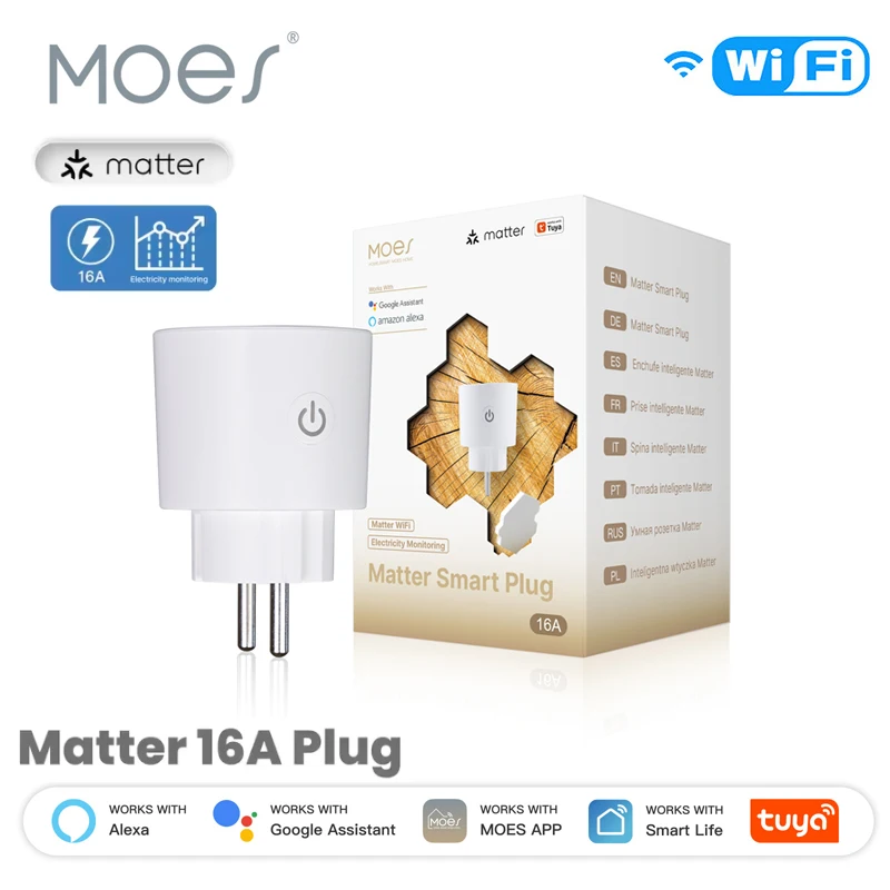

Умная розетка MOES Smart Plug Matter WiFi 16A с таймером и мониторингом энергопотребления, поддержка TUYA, Apple HomeKit, Google Home, Alexa