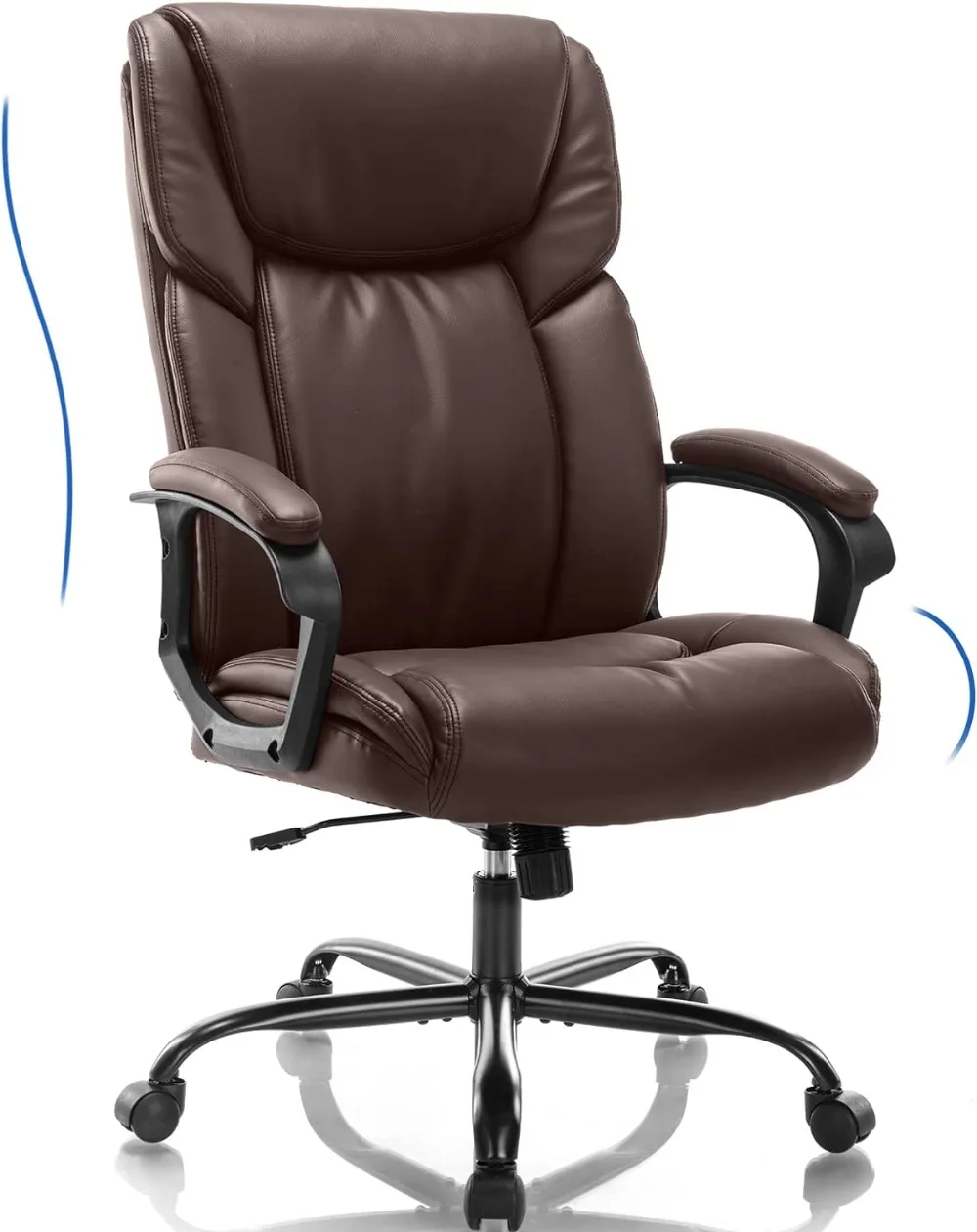 Executive Office Chair - Ergonomic Home Computer Desk Chair for Heavy People with Wheel, Lumbar Support, PU Leather, Adjustabl