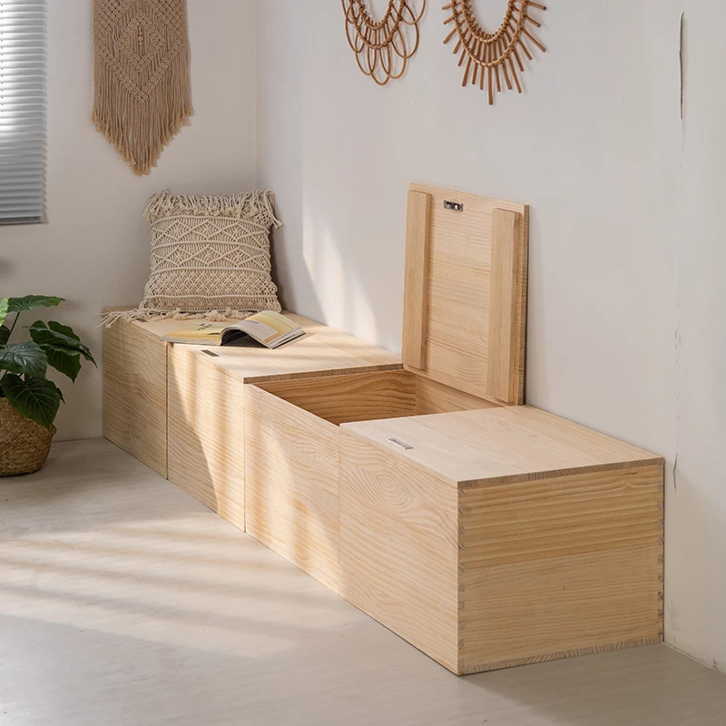 Solid wood storage large storage can sit at the end of the bed bench tatami wooden box bed bay window cabinet custom