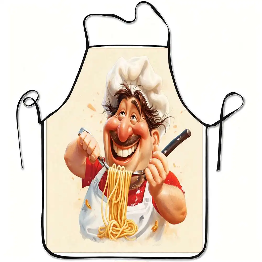

Забавный фартук с принтом шеф-повара, едящего спагетти, 1 шт., из полиэстера, для кухни, садоводства, сбора урожая