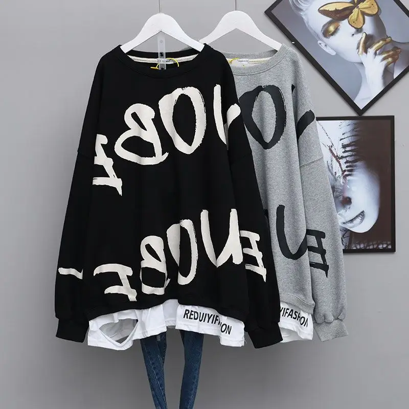 Plus Size 6XL 150KG TShirt Femme Autumn Letter T Shirt Women Black T shirt Long Sleeve  T-Shirts korean Style tops