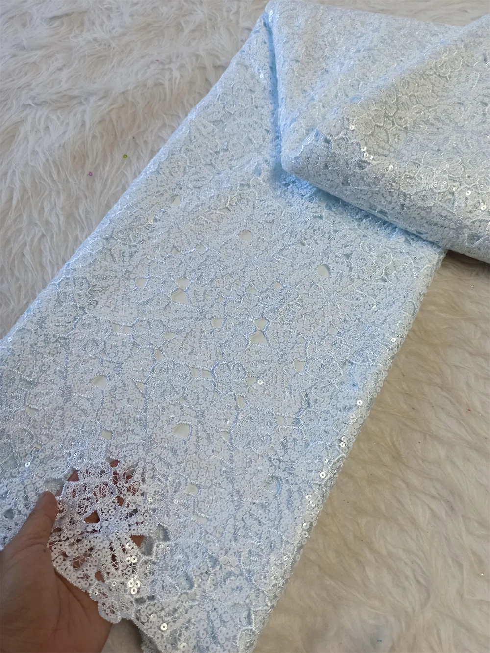 African Nigerian beads Cotton Embroidery Organza Lace Fabric,  Sequins Lace Wedding Party Dress, High Quality, 5Yards, D Hm184-1