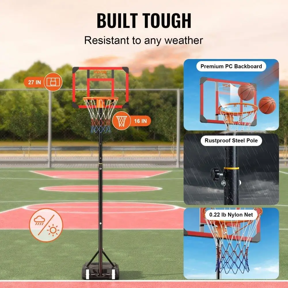 Höhenverstellbarer Basketballkorb, tragbar, mit Rückwand, 28 Zoll, für Kinder, Erwachsene, Outdoor, Innenbereich