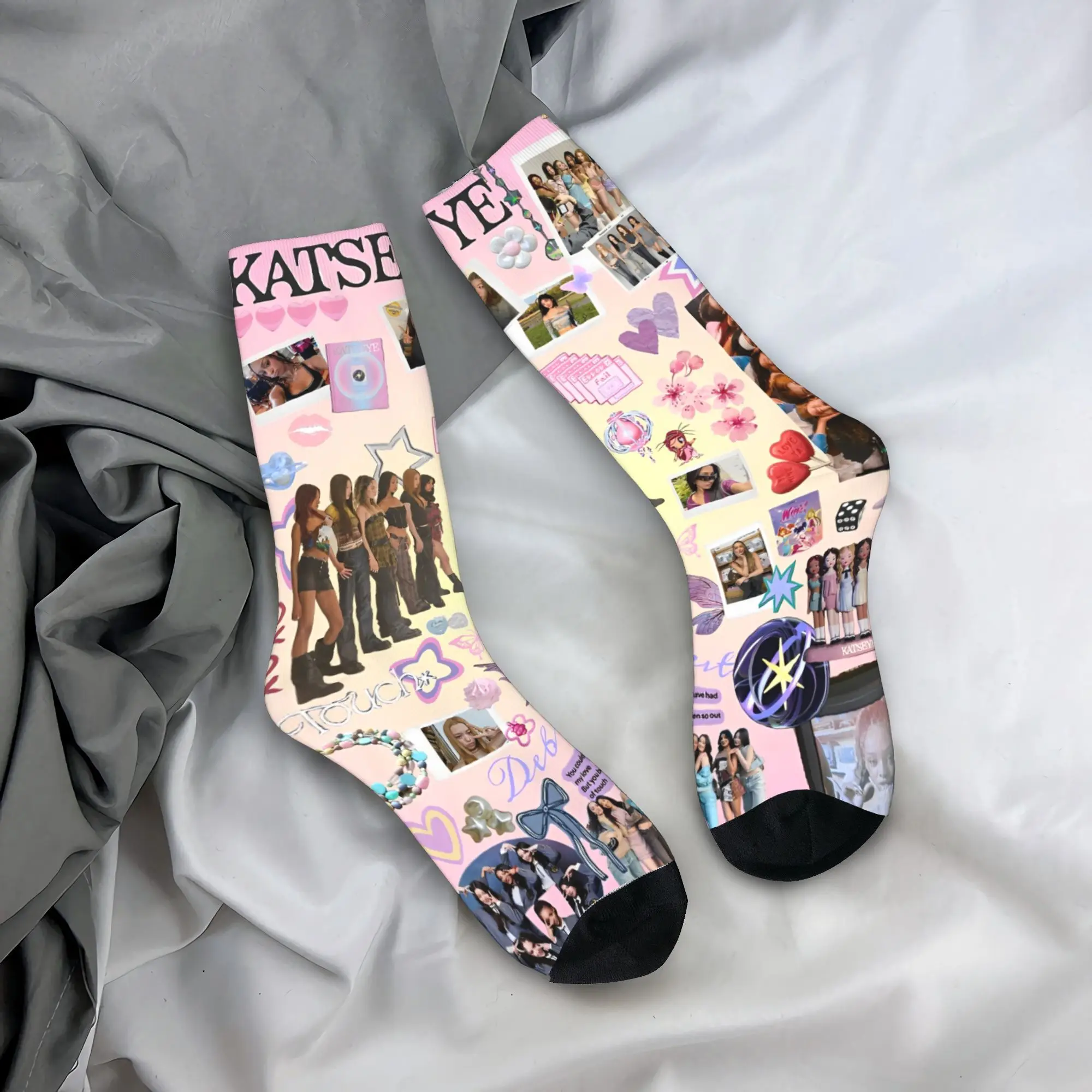 Estilo coreano katseye gnarly meias de inverno gótico unisex masculino macio respirável meias impressas skate não deslizamento meias