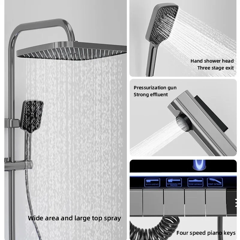 Bathroom Shower Head Set Brass Mirror Thermostatic Bathtub Faucet Digital Display Hot & Cold Showers For Bathrooms Shower System