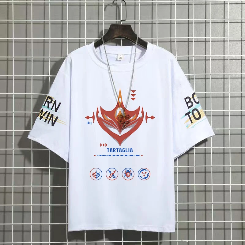 Genshin Impact Tartaglia Hu Tao Ganyu Kamisato Ayaka Anime bedrucktes T-Shirt Unisex Harajuku Retro T-Shirt Top Damen Kurzarm