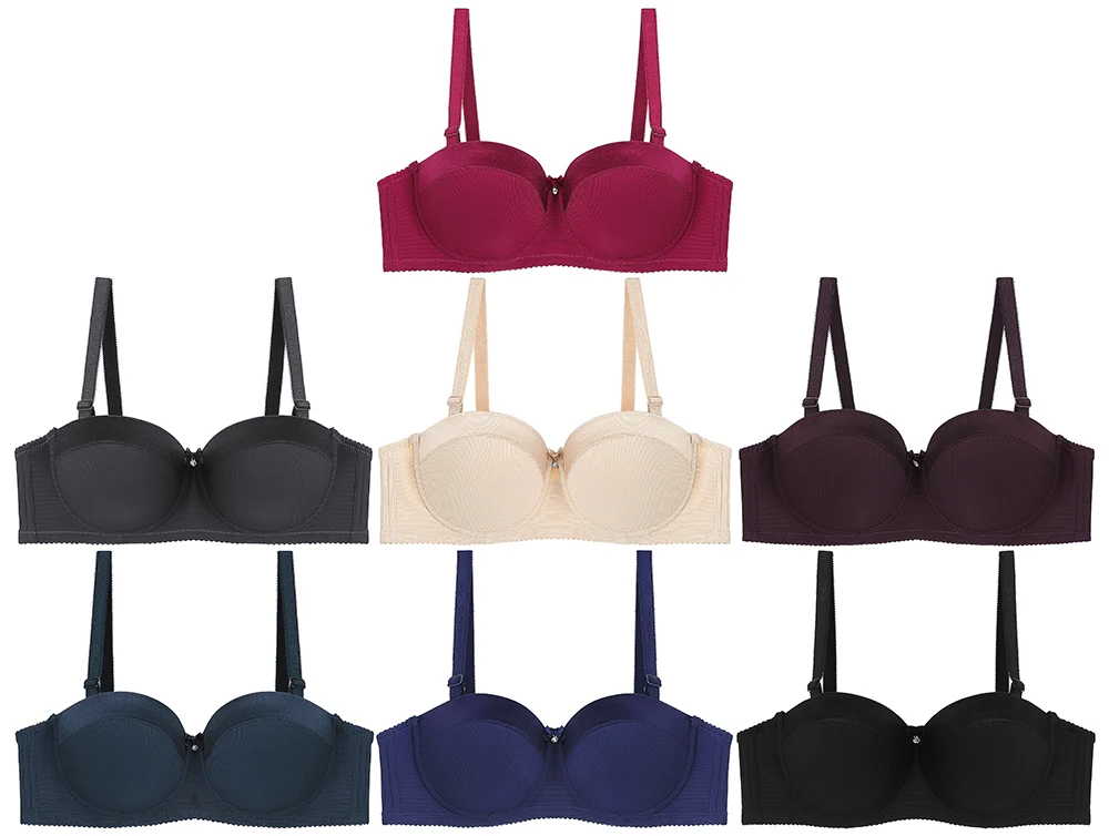 BINNYS High Quality Half Cup Soutien Gorge Grandes Bonnets Solid Color Underwire Sujetador Women Push Up Balcony Balconette bra