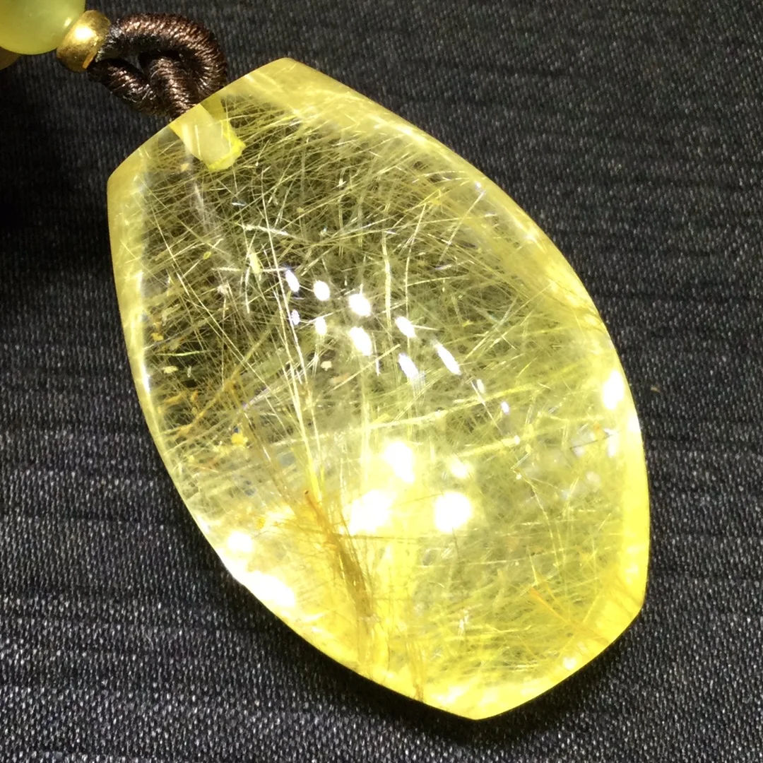

Natural Gold Rutilated Quartz Pendant Jewelry Carved 36*25mm Men Women Brazil AAAAAAA