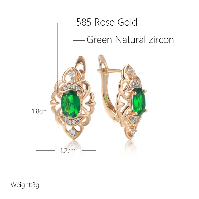 SYOUJYO Shiny Green Natural Zircon Drop Earrings For Women 585 Rose Gold Color Fine Jewelry Party Wedding Gift