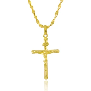 Real 24k Gold Color Cruz Anhänger & Halskette für Mann/Frau Strom von christlichen religiösen Schmuck Weihnachtsgeschenken 10 Hauptverkaufsgoldkette 24K - №9