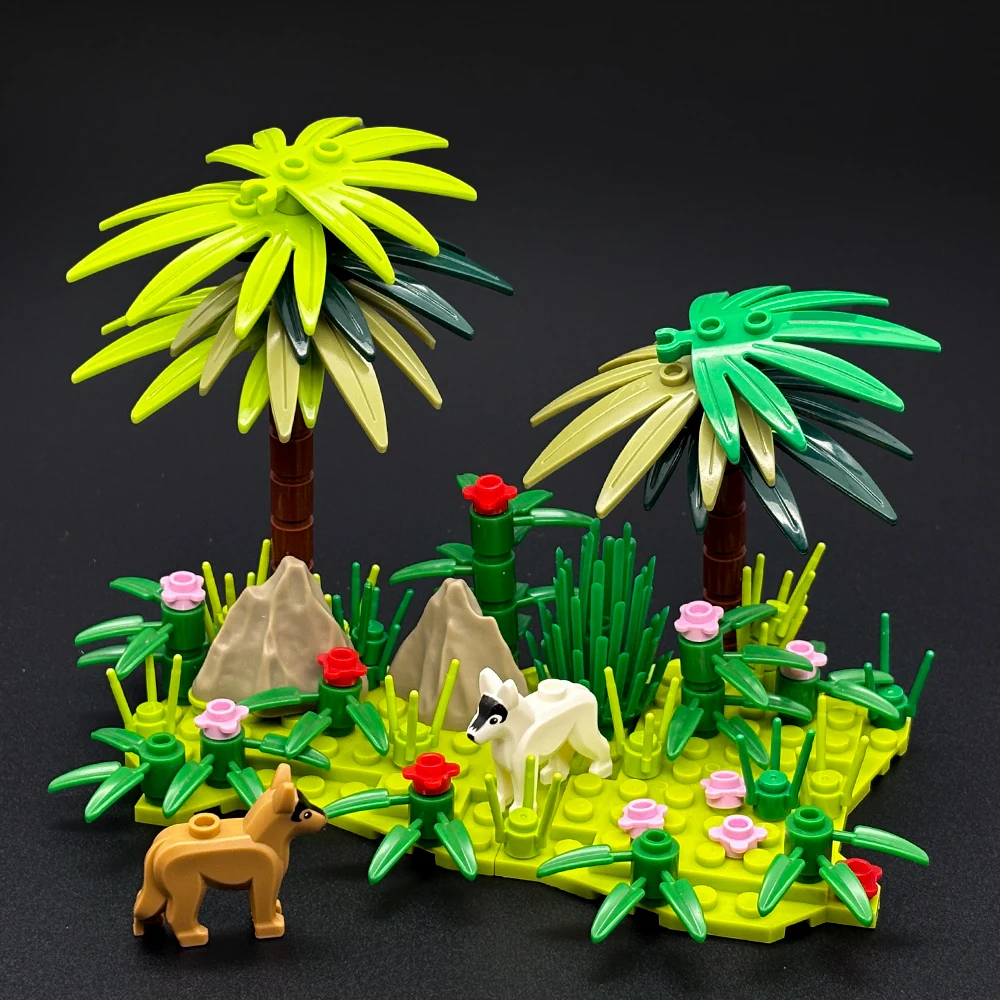 

Micro Landscape Palm Tree Building Blocks Expansion Pack Botanical Garden Scene Accessories Animal Dog Figures DIY Bricks Kit
