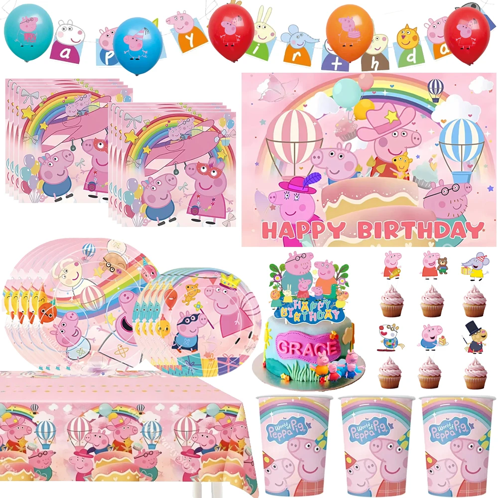 Decoraciones para Fiesta de Cumpleaños de Peppa Pig, Globos, Platos, Vasos, Pancarta, Juego de Vajilla para Baby Shower, Recuerdos de Fiesta de George, Regalos para Niños