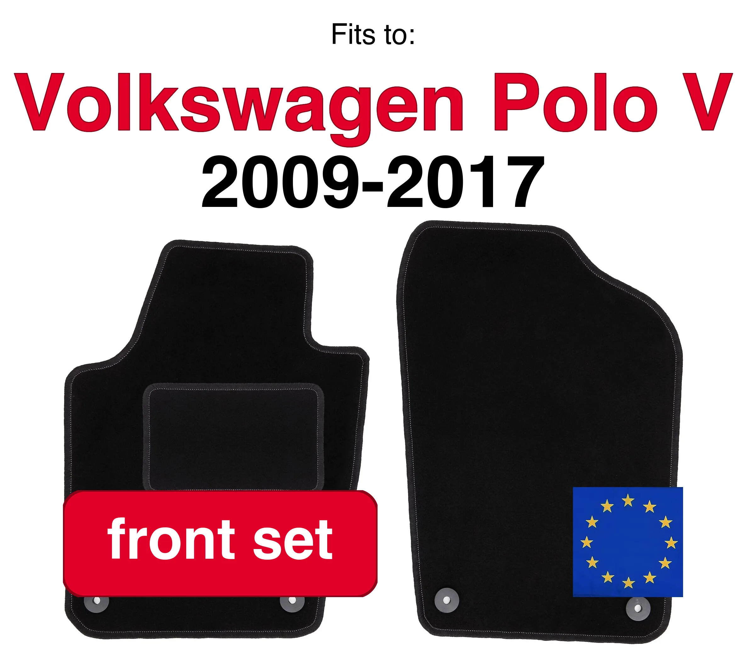 Auto velours vloermatten voor Volkswagen Polo V hatchback (2009-2017) - Zwart (2 stuks) set auto voorvloertapijt