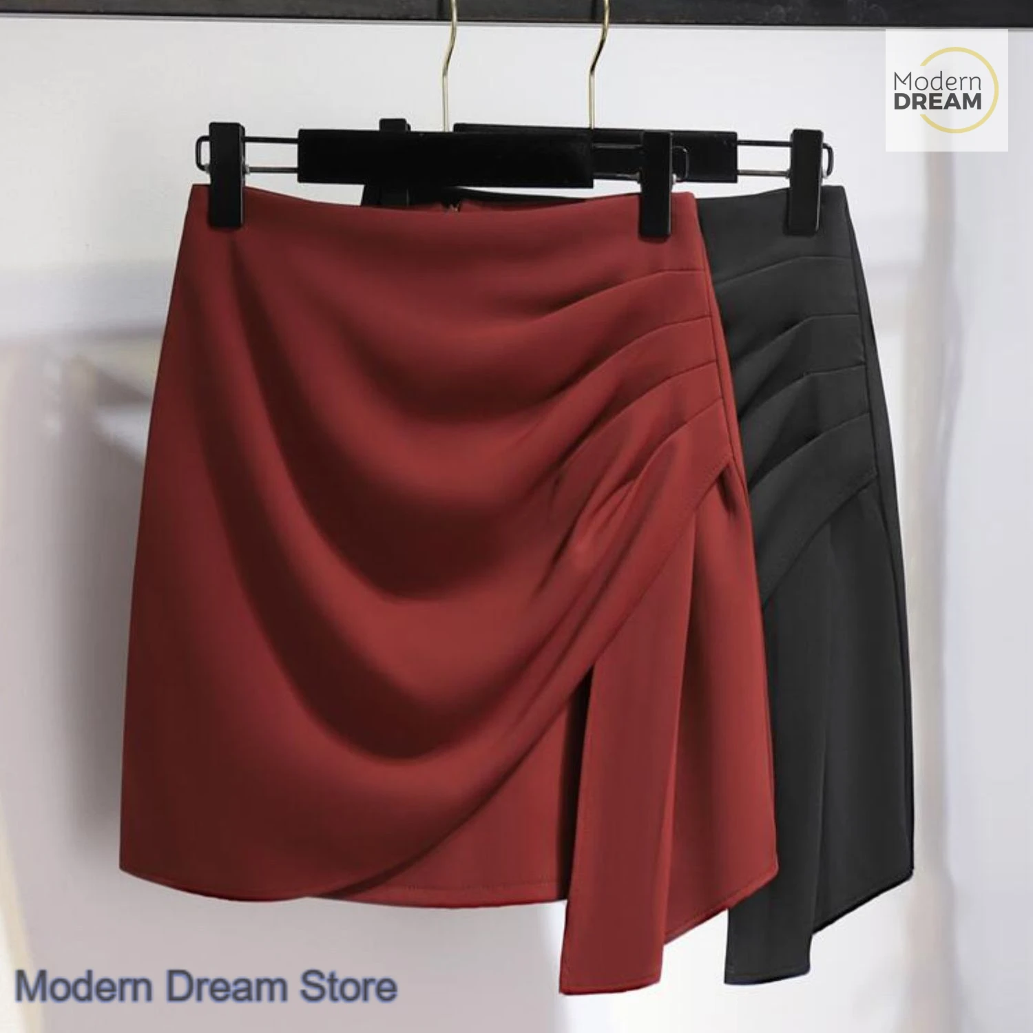Korean high-grade irregular ribbon pleated suit skirt short skirt female summer design sense high waist casual A-line skirt