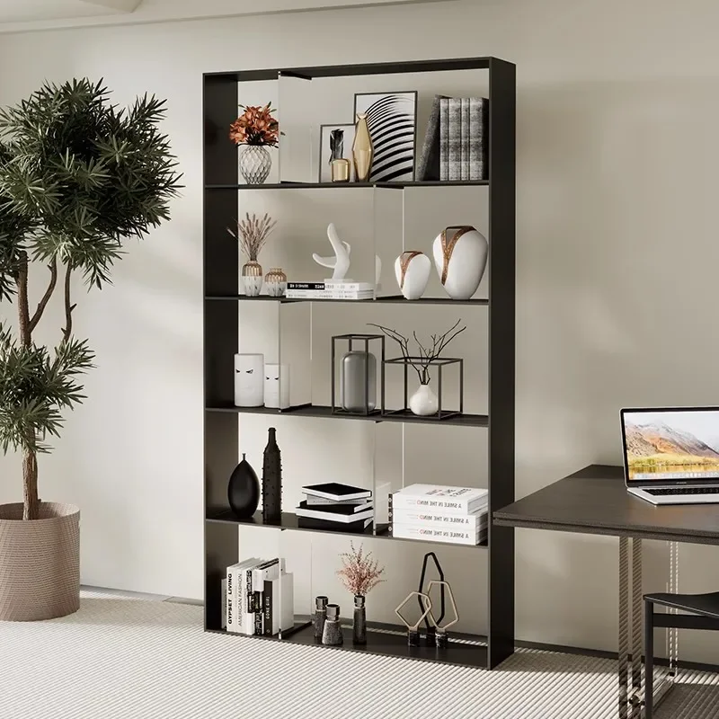 Italian minimalist stainless steel acrylic bookshelf high-end light luxury designer floor-to-ceiling multi-layer office shelf