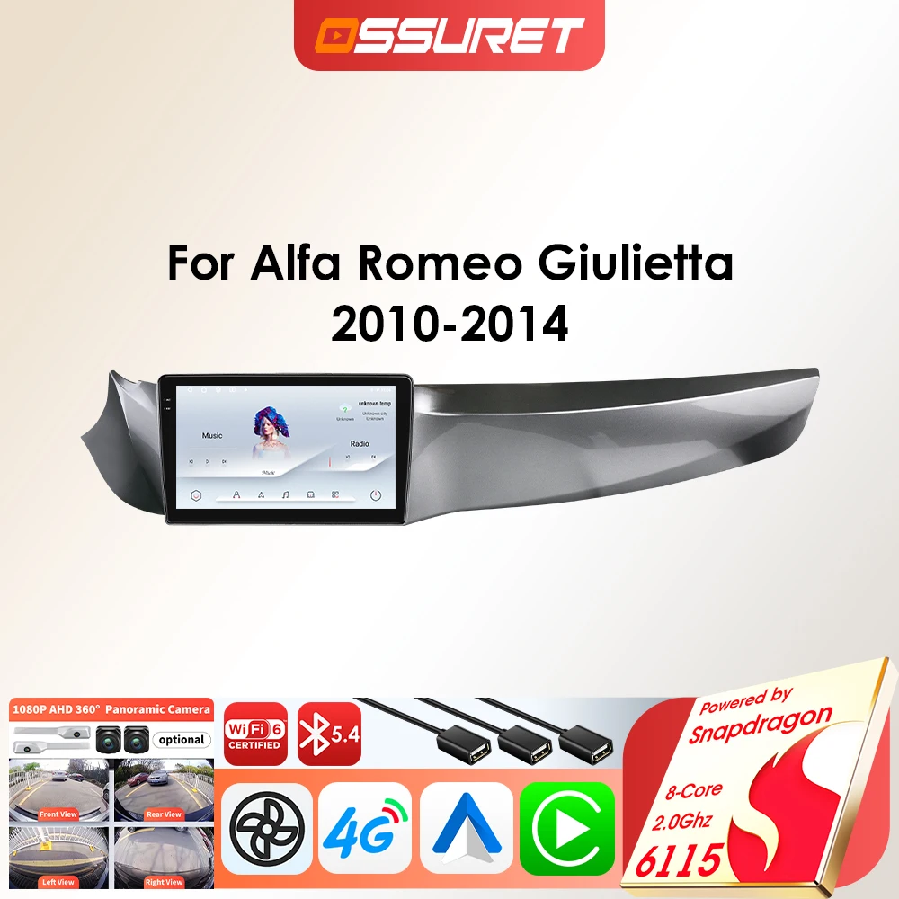 Autoradio per Alfa Romeo Giulietta 2010-2014 Lettore multimediale per auto Android Auto Carplay Sistemi intelligenti Navigazione GPS 4G BT
