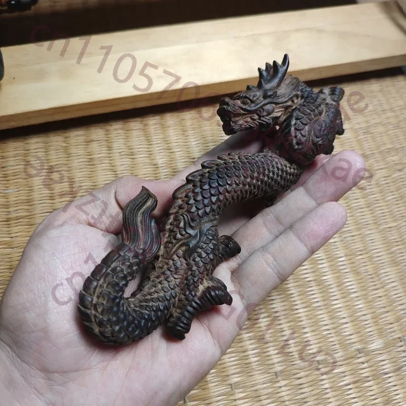 Hand-Carved Agarwood Dragon Figurine - 6.3" Zodiac Dragon Ornament, Home Office Decor, Lucky Sculpture, Collectible Art,