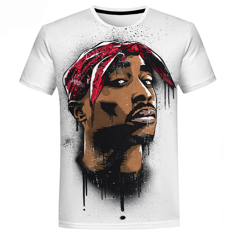 Rapper Men\'s Tops 3D Printing 2Pac T-shirts Plus Size T-shirt Harajuku Street Apparel Men\'s Fashion Casual Hip Hop Short Sleeve