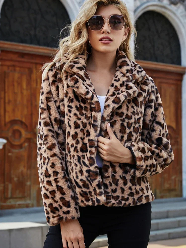 Winter Shaggy Leopard Jaceket Women\'s Warm Faux Fur Coat Leisure Women Fur Jackets Thick Fluffy Luxury Bontjas Outerwear 2023