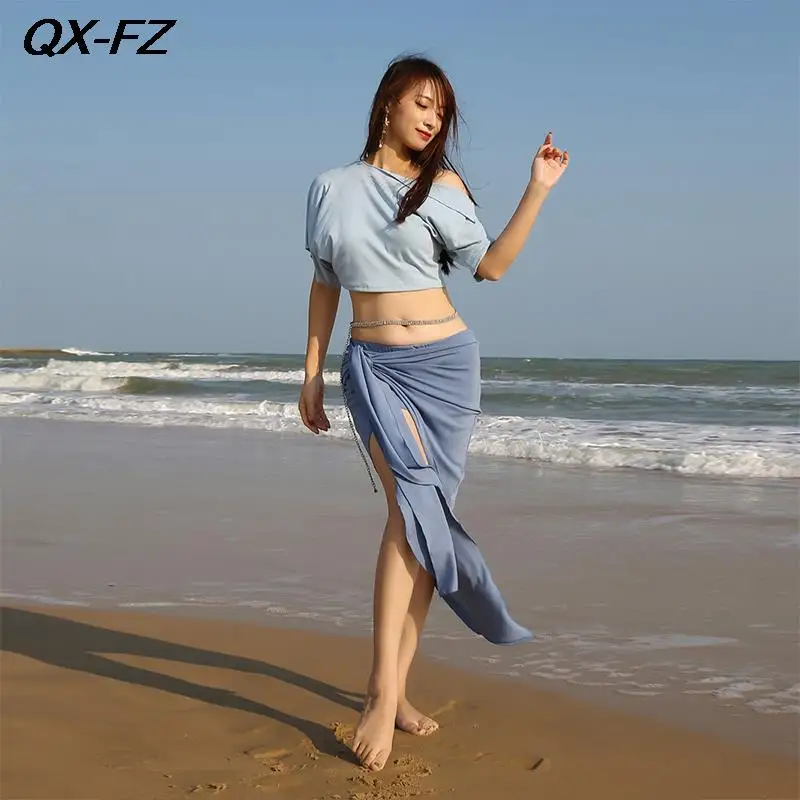 حار مبيعات النساء الرقص الشرقي مثير أعلى وتنورة انقسام الكورية الرقص زي مجموعة الكبار أنيقة الرقص الشرقي ممارسة التدريب البدلة #2