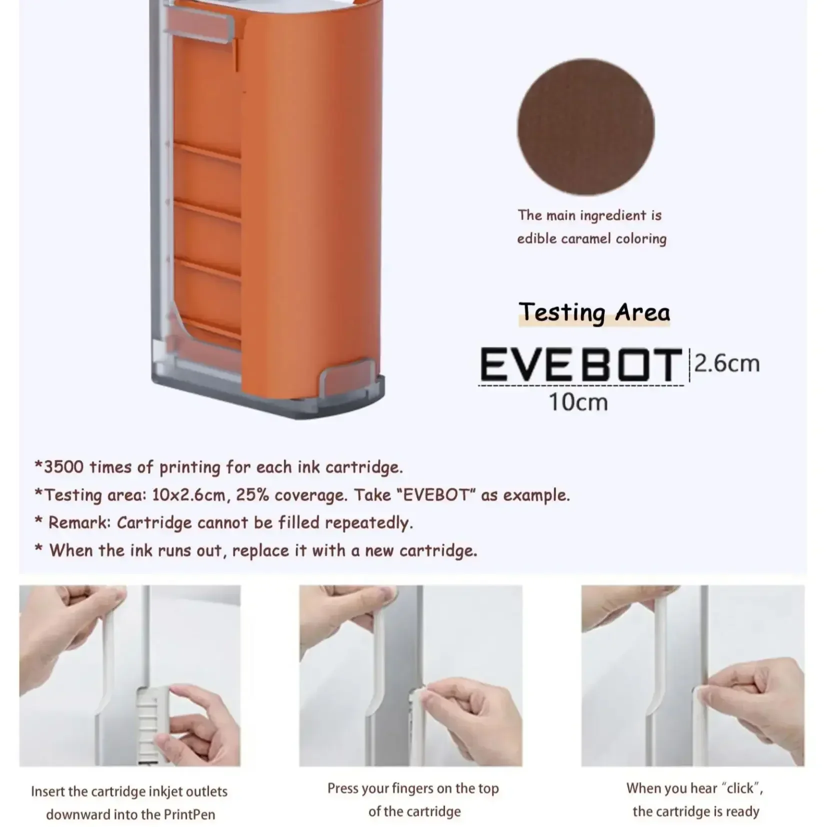 EVEBOT Food Inkjet Printer Handheld DIY Printpen With Auxiliary Ruler Print Size 26*1000 MM Custom Printing for Cafes Bakeries