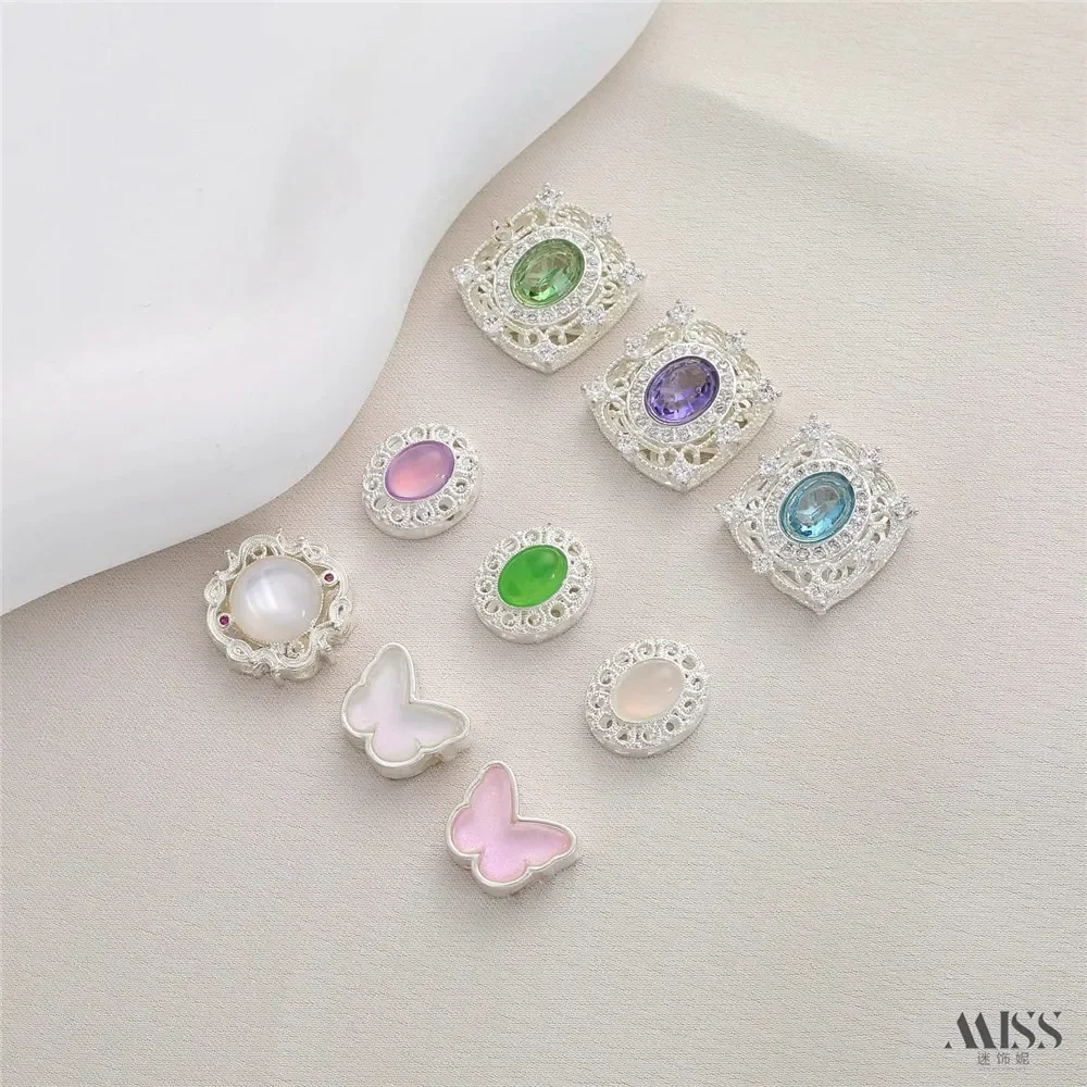 

Thick Silver Plated with Opal, Moonlight Butterfly Fancy Hollowed-out Bead Diy Bracelet, Necklace, String Accessories