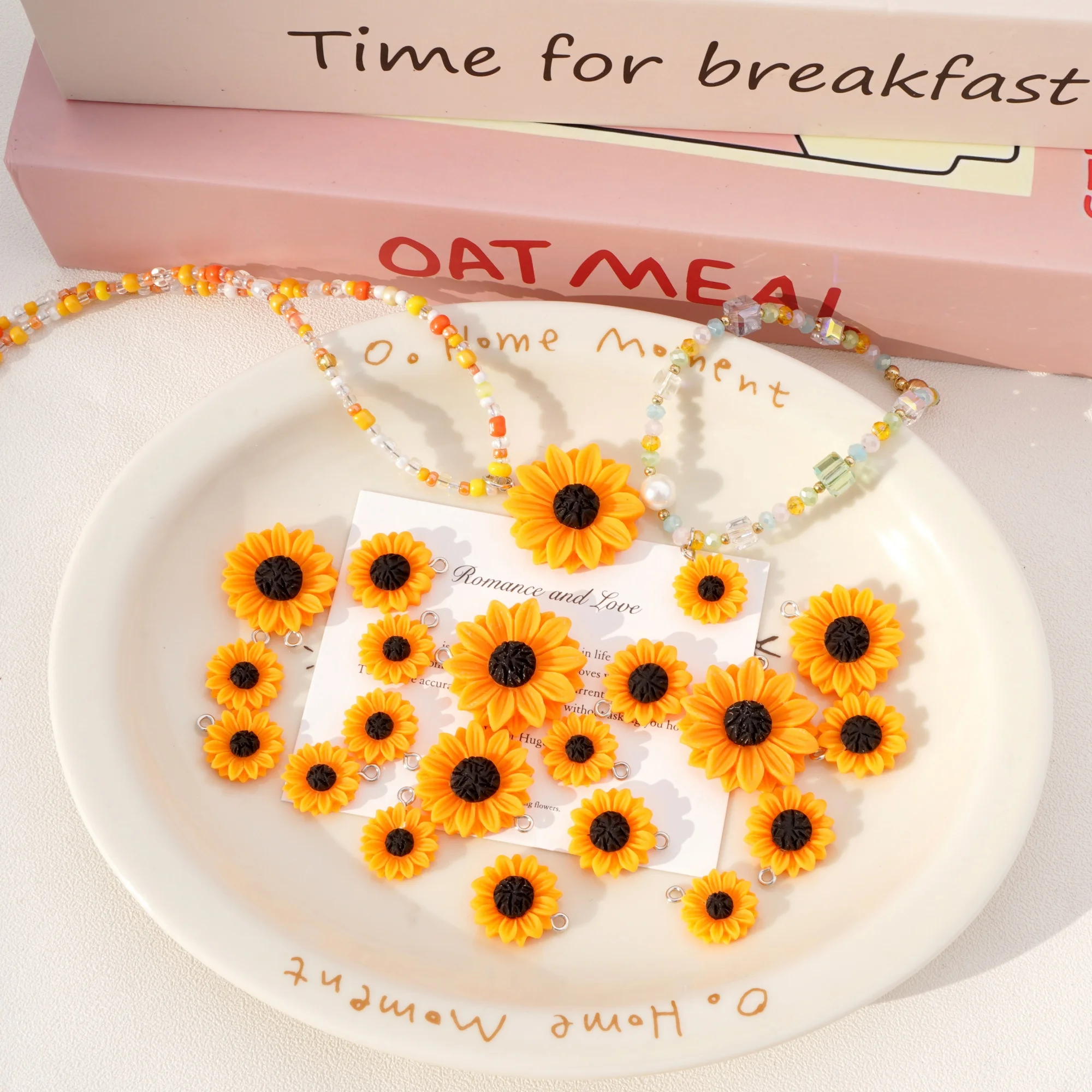 5Pcs Orange Sunflower Resin Charms 2mm Hole Pendants DIY Jewelry Making Findings Summer Style for Necklace Bracelet Earring