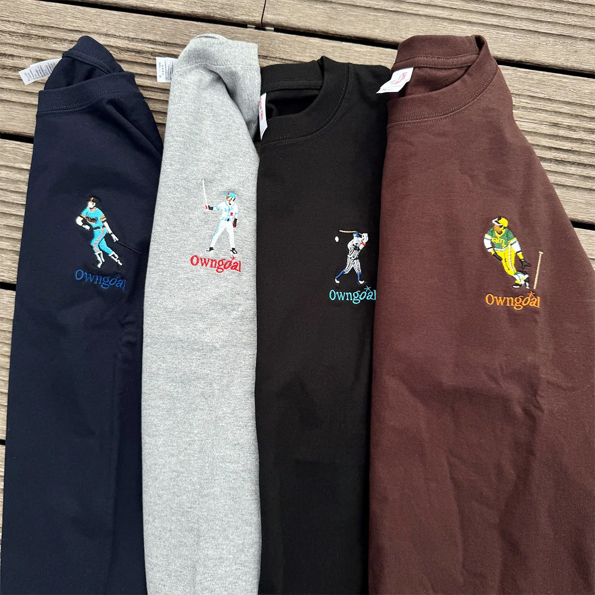 아메리칸 빈티지 야구 스포츠 클럽 자수 긴 소매 100% 코튼 티셔츠 가을 루즈 스트리트 패션 유니섹스 티셔츠