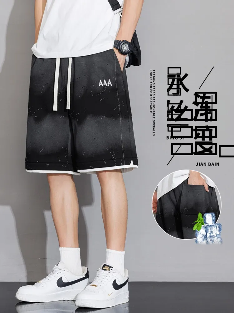 

Мужские повседневные шорты из ледяного шелка, новинка 2025 года, трендовые брендовые бриджи средней длины, летние тонкие быстросохнущие спортивные брюки