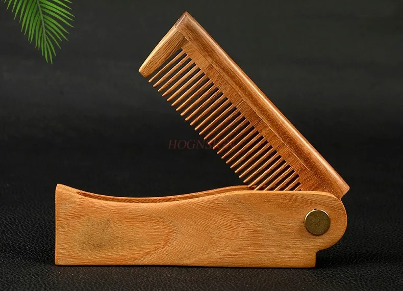 Green sandalwood folding comb sandalwood comb travel small portable portable special anti-small male static hair loss