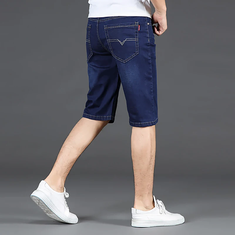 New Men\'s Summer Fashion Light Stretch Slim Breathable Medium-High Waist Five Pants Comfortable Casual Street Daily Denim Jeans