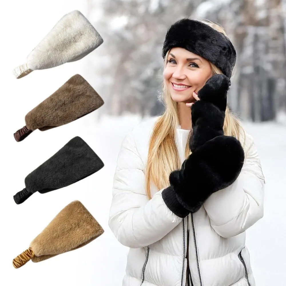 

Cozy Wide Design Fluffy Headband Elastic Imitation Fur Hairbands Soft Solid Color Hair Band Daily Wear