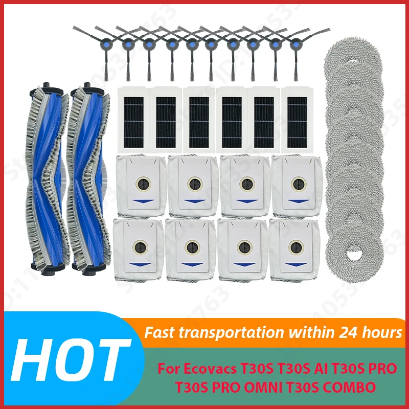

For ECOVACS DEBOT T30S / T30S PRO / T30S PRO OMNI / T30S COMBO Main Side Brush Filter Mop Cloth Dust Bag Accessories