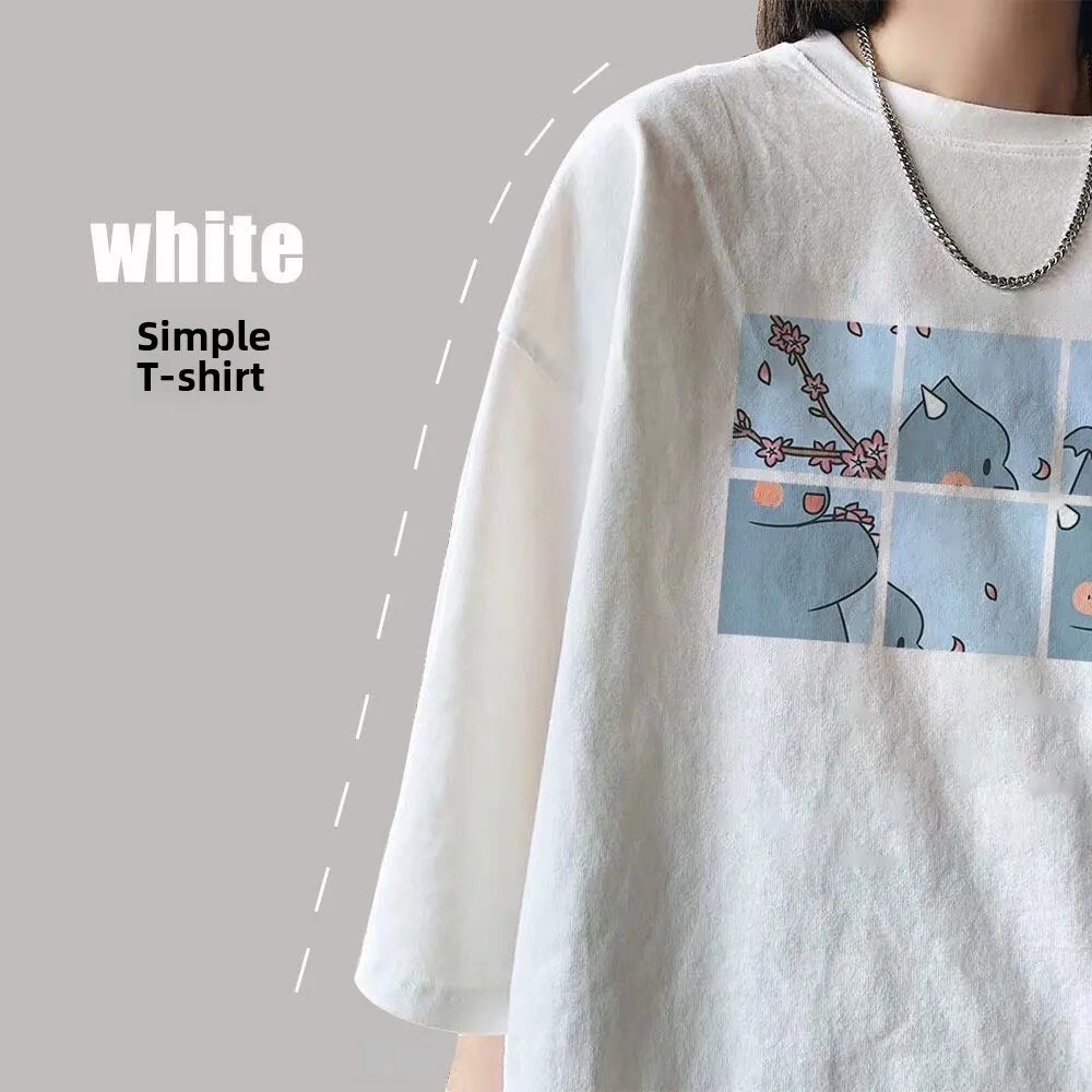 

Women's round Ne T-irt Summer Cartoon Print Loose Fit Cotton Top f Sve New 202 Casual Faion Ladies' Tee