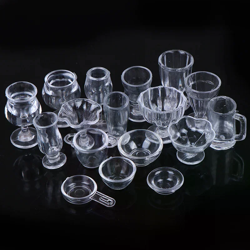 17 stks/set 1:12 Poppenhuis Miniatuur Transparant Servies Keuken Accessoires Voor Poppenhuis Decor Kinderen Speelgoed Gift